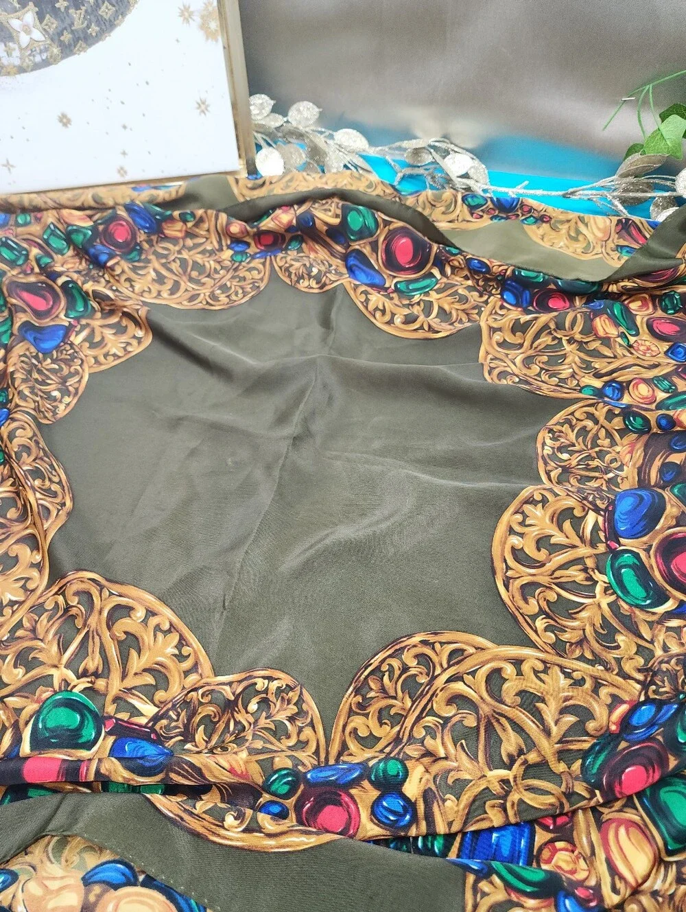 Authentic Vintage Chanel Paris Silk Jeweled Scarf